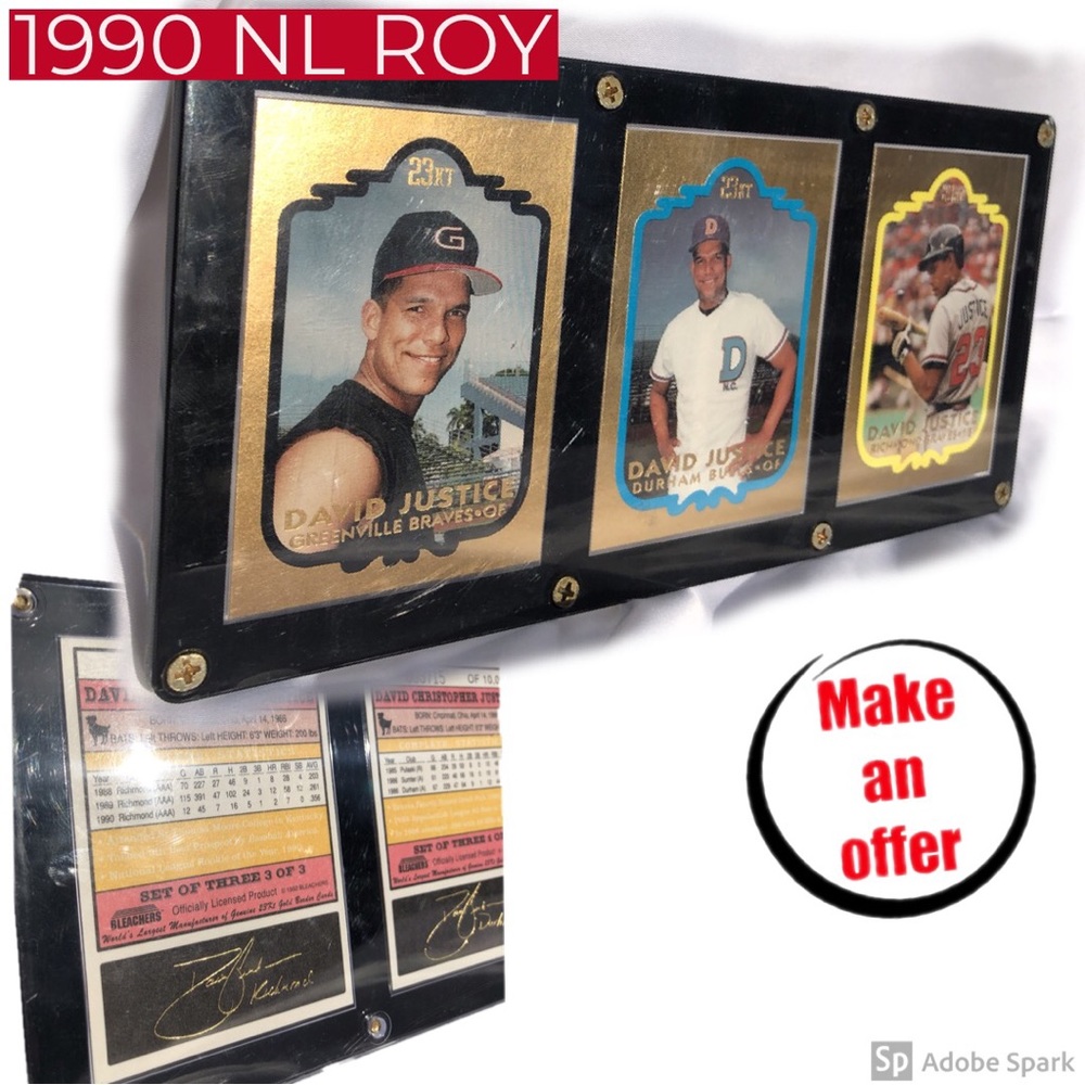 RARE: 23kt gold David Justice set of 3 Rookie cards 3715 of 10000